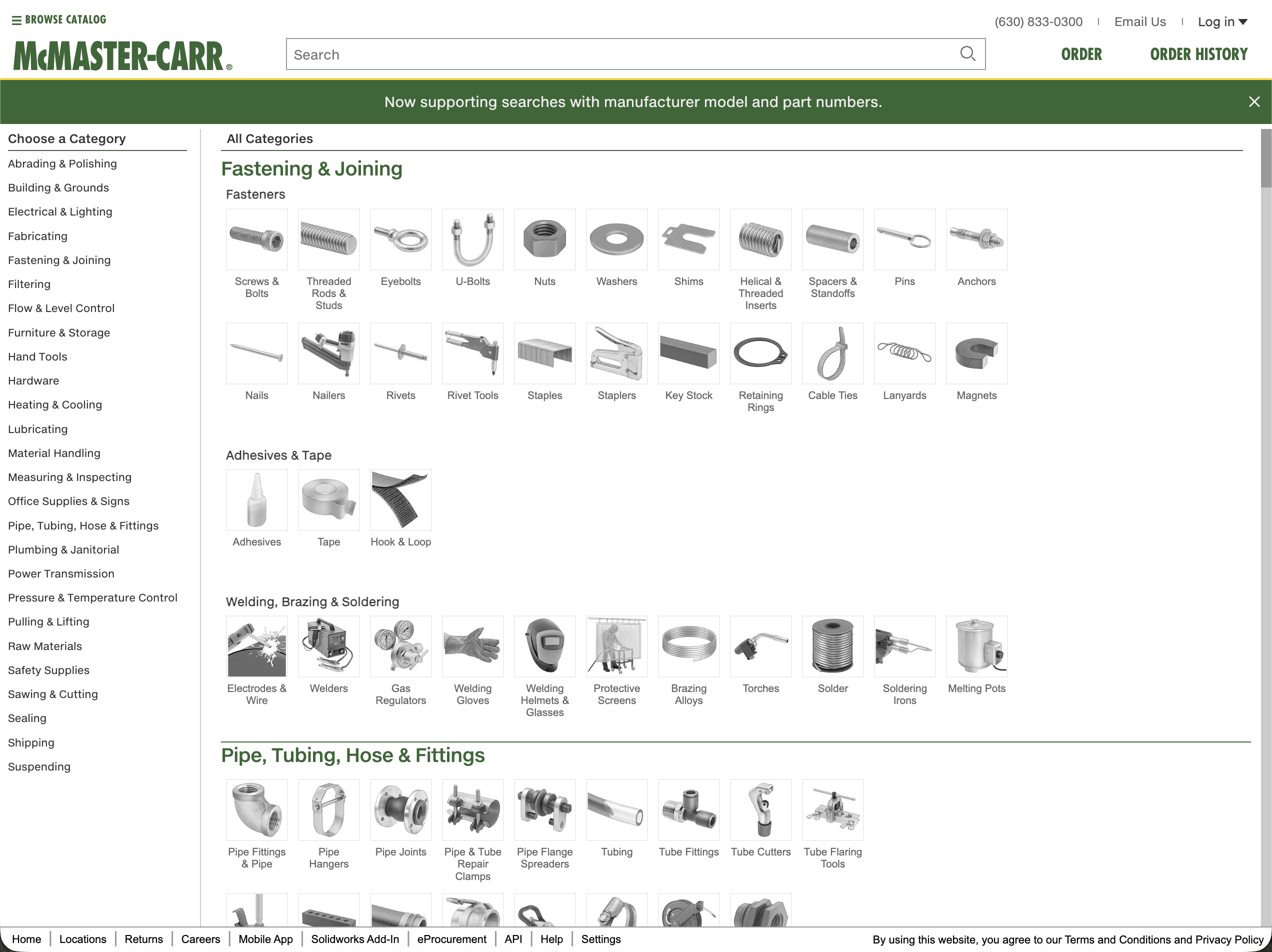 McMaster-Carr homepage showing product imagery