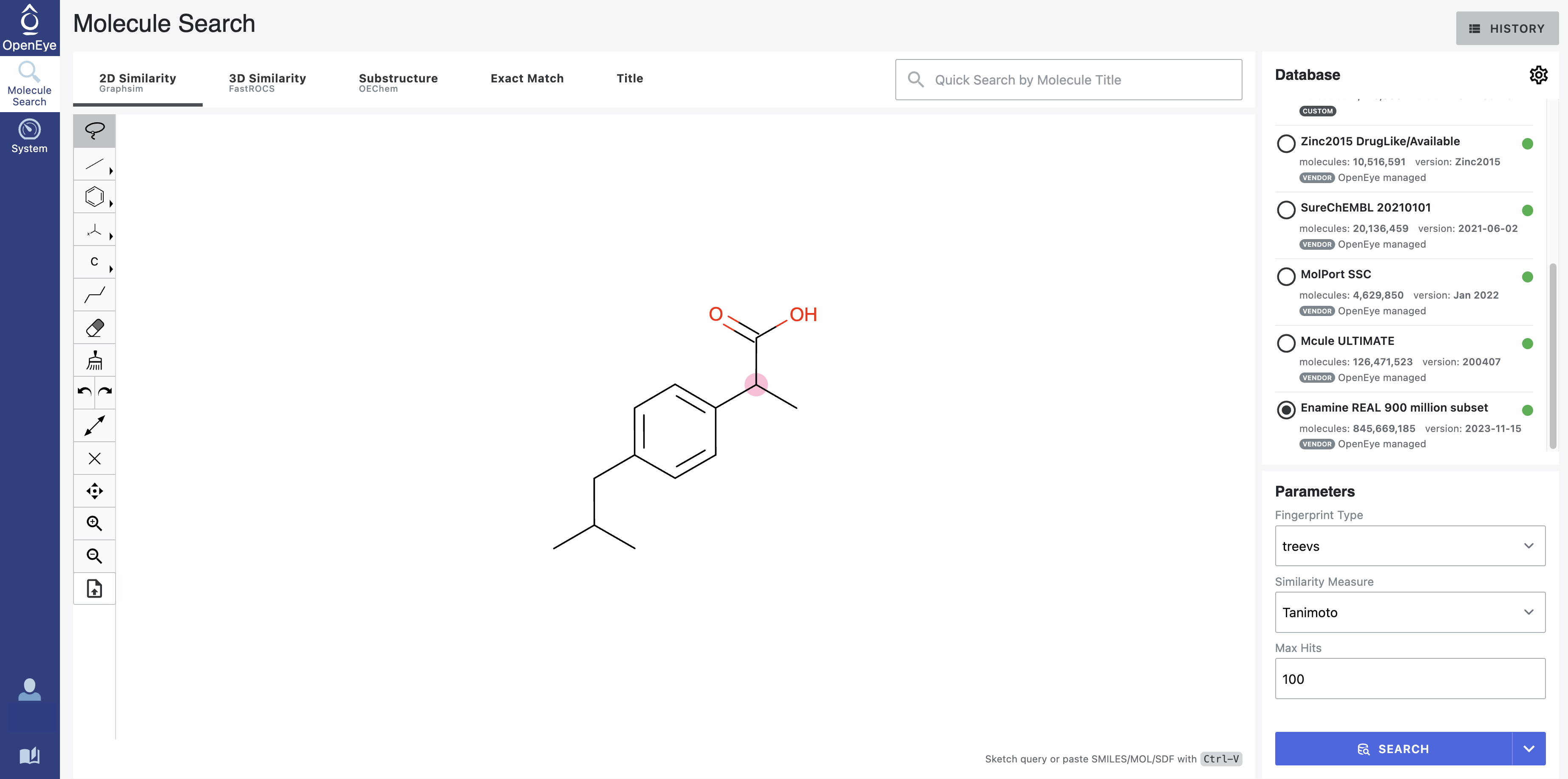 Molecule Search interface 1
