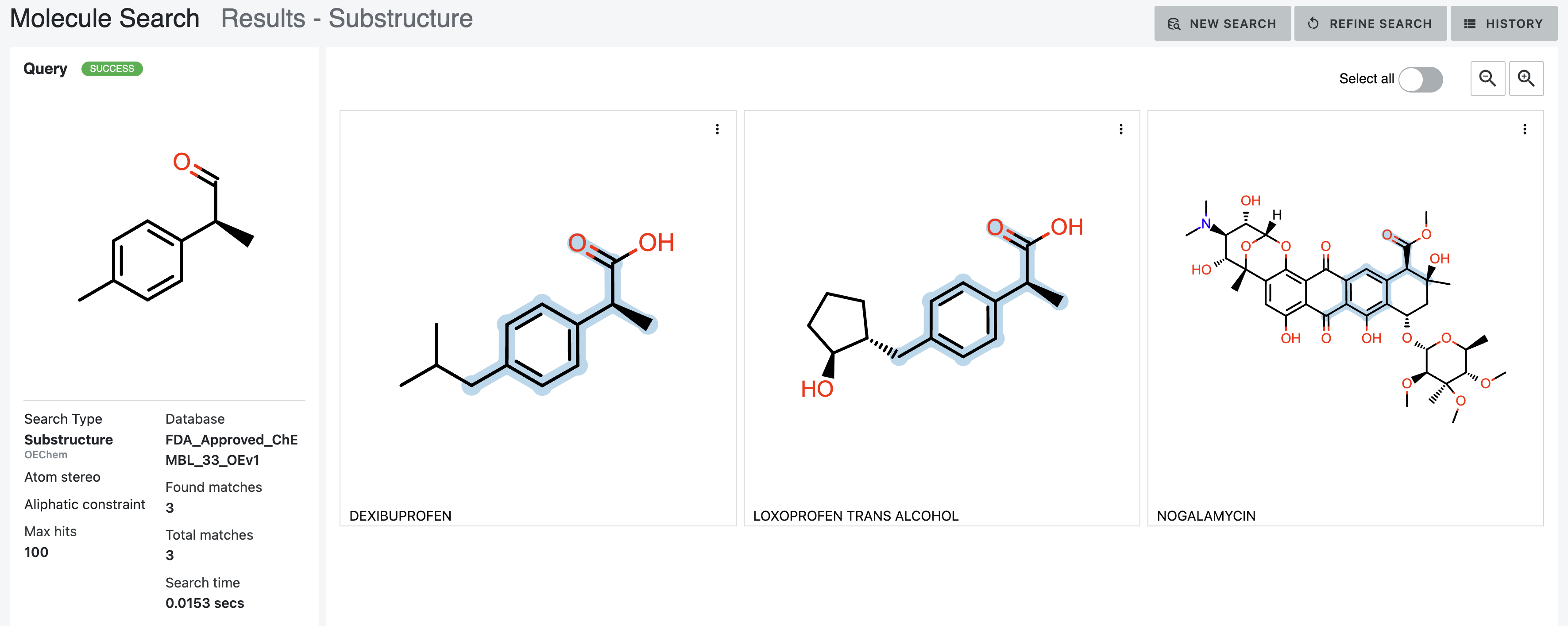 Molecule Search interface 10